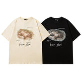 Men's T-shirt Spring and Summer Men's Kitten Printed Short-Sleeved T-shirt Men's and Women's Casual