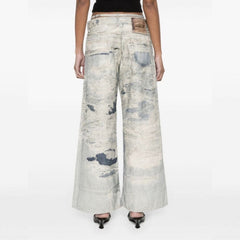 Men Vintage Pants straight-leg pants make old washed 3D printed jeans MIJKO