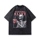 Men T Shirt Black Washed Distressed T-shirt Loose Vintage Men and Women