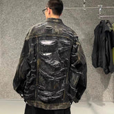 Mens Jacket Ripped Ripped Graffiti Denim Mainstream Fashion Jacket MIJKO