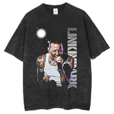 Mens T Shirts American print vintage print fried flower short sleeve T-shirt