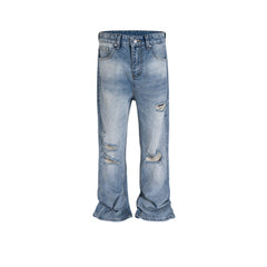 Mens Vintage Pants Ripped Bootcut Blue Jeans MIJKO