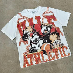 Street Unisex T-shirt Washed Old Oversize Hip Hop Skateboard Anime Print Short Sleeve