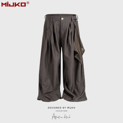 GGGard MIJKO series men's clothing women's wide feet wide tube trousers men's and women's same mesh pendant splicing dark striped casual trousers tide