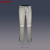 Mens Vintage Pants Zipper Slim Fit Ripped Old Jeans MIJKO