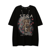 T-shirt homme ours graffiti, manches courtes, unisexe, ample et décontracté, col rond