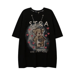 T-shirt homme ours graffiti, manches courtes, unisexe, ample et décontracté, col rond