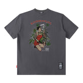 Men T Shirt Amekaji Vintage Printed Pure Cotton Loose Short Sleeve T-shirt for Men and Women