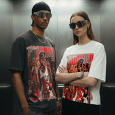 Vintage MJ Air Trapeze Printed Wide Short Sleeve T-Shirt Washed American Heavy Cotton Crew Neck Hooded Sweater