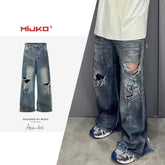 GGGard MIJKO series men's clothing women's torn big ripped trousers men's and women's same retro washed old crease texture jeans
