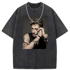 Mens T Shirts Washed Old Punk Cotton Printed Short Sleeves