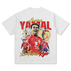 Mens Vintage Football T-Shirt Vintage Yamal Printed Short Sleeve T-Shirt Washed Old Loose