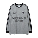 Men Long Sleeve T Shirt Patchwork Stripes Embroidery Loose Sports