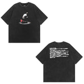 T-shirt Homme Rétro Délavé Imprimé Hip Hop Manches Courtes