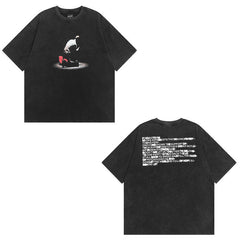 T-shirt Homme Rétro Délavé Imprimé Hip Hop Manches Courtes