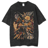 Men T Shirts Vintage Two Dimensional Dayman Washing Water Printing