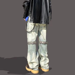 Men's Vintage Pants Men's Washed Trousers High Street Old Micro-pull Jeans MIJKO