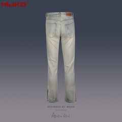 Mens Vintage Pants Zipper Slim Fit Ripped Old Jeans MIJKO
