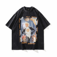 T-shirt imprimé pour homme et femme, style rétro hip-hop, à manches courtes
