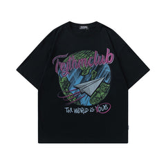 T-shirt homme imprimé vieilli à manches courtes - T-shirt unisexe rétro ample