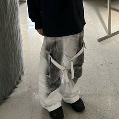 Mens Vintage Pants Buckle Trim Loose Old Jeans MIJKO