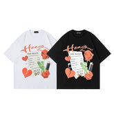 Men T Shirt Rose Print Couple Casual Street All-Match Short-Sleeved T-shirt Men