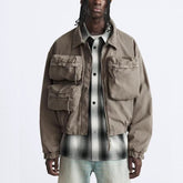 Mens Jacket Multi Pocket Lapel Zip Mainstream Fashion Jacket MIJKO