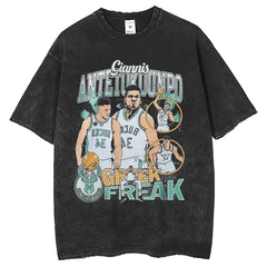 Mens T Shirts Milwaukee Bucks Print Short Sleeve T-Shirt Wash
