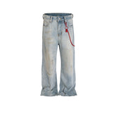 Men's Vintage Pants Men's Women's Straight Jeans Vibe Old Washed Trousers MIJKO