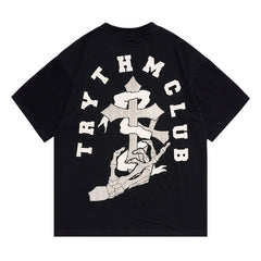 T-shirt homme imprimé T-shirt manches courtes Hommes et femmes Couple ample Rétro vieilli