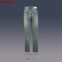 Mens Vintage Pants Slim Fit Wash Old Ripped Blue Jeans MIJKO