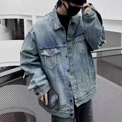 Mens Jacket Ripped Patch Denim Jacket MIJKO