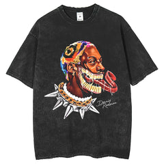 Mens T Shirts Loose Rodman Print Vintage Wash T-Shirt
