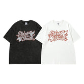 T-shirt Homme Imprimé Lettres Effet Vieilli Délavé Manches Courtes T-shirt Femme Hip Hop