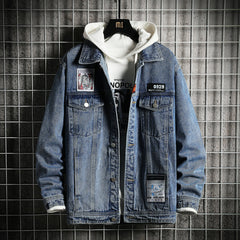 Denim Jacket Men's Spring and Autumn Tops Autumn Retro Casual Large Size Loose Solid Color Men Denim Jacket