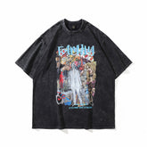 T-shirt homme streetwear vintage été délavé déchiré manches courtes Hip Hop