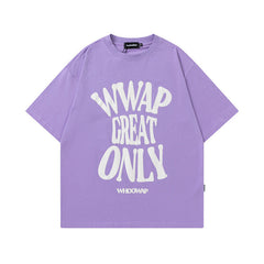 T-shirt homme imprimé Lettre, manches courtes, rétro ample en pur coton pour couple
