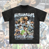 Mens Vintage Football T-Shirt Vintage Argentina Messi Printed Short Sleeve T-Shirt Versatile Crew Neck Wash