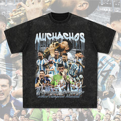 Mens Vintage Football T-Shirt Vintage Argentina Messi Printed Short Sleeve T-Shirt Versatile Crew Neck Wash