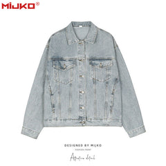 Mens Jacket Washing Water Distress Unisex Denim Jacket MIJKO