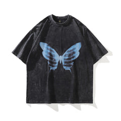 T-shirt homme imprimé à manches courtes, coupe ample, délavé et vieilli