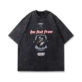 Men's T Shirt Printed Distressed round Neck Short Sleeve T-shirt Men's and Women's Retro Vibe