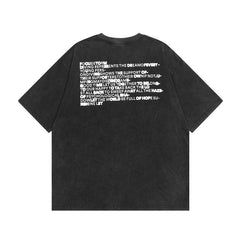 T-shirt Homme Rétro Délavé Imprimé Hip Hop Manches Courtes