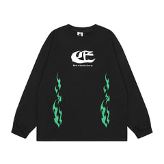 T-shirt Homme Manches Longues Imprimé Flamme Hip-Hop Personnalisé