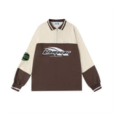 Men Long Sleeve T Shirt Sports Stitching Half Zipper Polo Shirt Racing