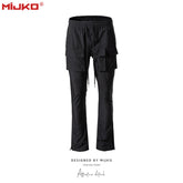 Mens Vintage Pants Multi-Pocket Slim-Fit Zipper Wide-Foot Casual Pants MIJKO