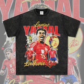 Mens Vintage Football T-Shirt Vintage Yamal Printed Short Sleeve T-Shirt Washed Old Loose