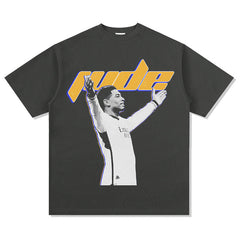 Mens Vintage Football T-Shirt Vintage Jadon Sancho Printed Short Sleeve T-Shirt Wash