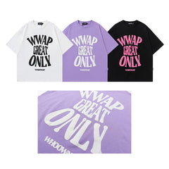 T-shirt homme imprimé Lettre, manches courtes, rétro ample en pur coton pour couple