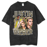 Mens T Shirts Justin bieber printed street short sleeve T-shirt retro washed old